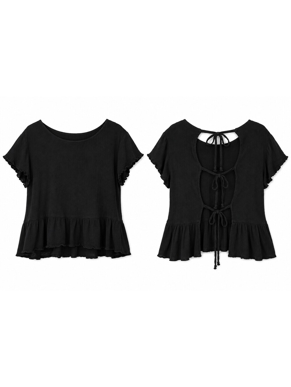 Altar'd State Peplum Crop Top With Open Back Ties In Black - Women's Large